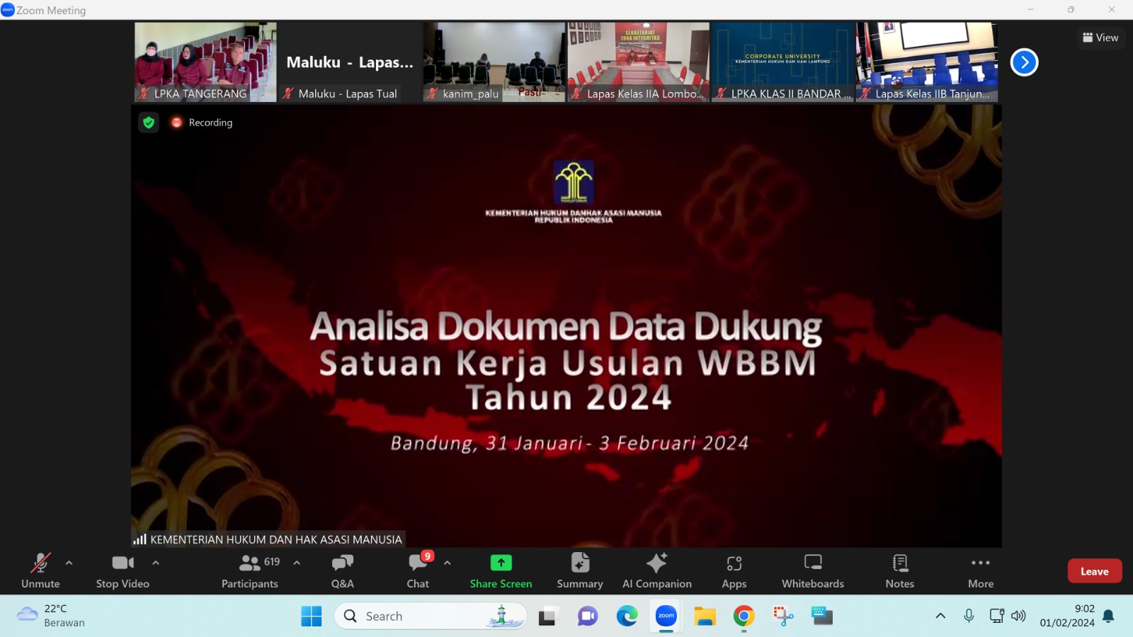 Persiapan Analisa Daduk WBBM, Tim Pembangunan ZI LPKA Kelas I Tangerang ikut Kegiatan Persiapan Analisa Dokumen Data Dukung Satuan Kerja Usulan WBBM Tahun 2024